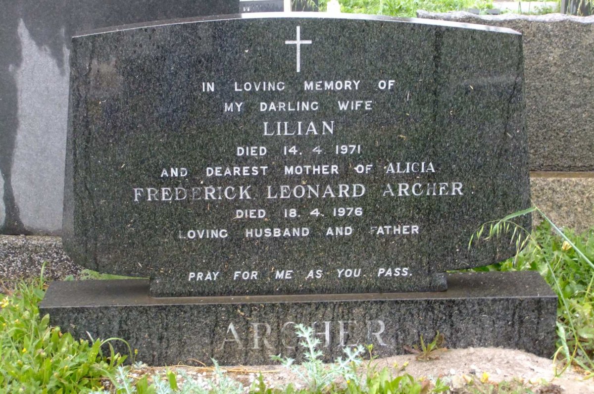 ARCHER Frederick Leonard -1976 &amp; Lilian -1971