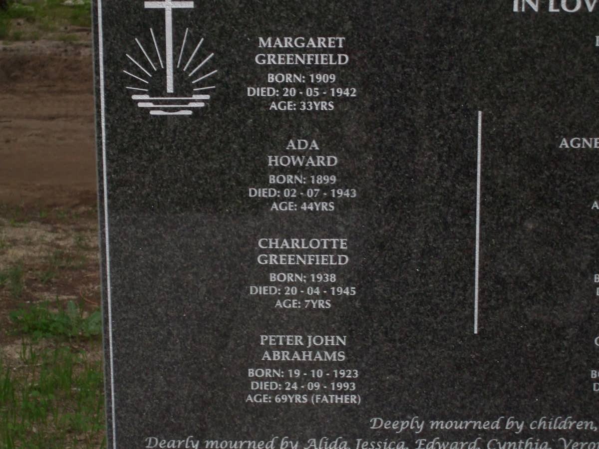 ABRAHAMS Peter John 1923-1993 :: GREENFIELD Margaret 1909-1942