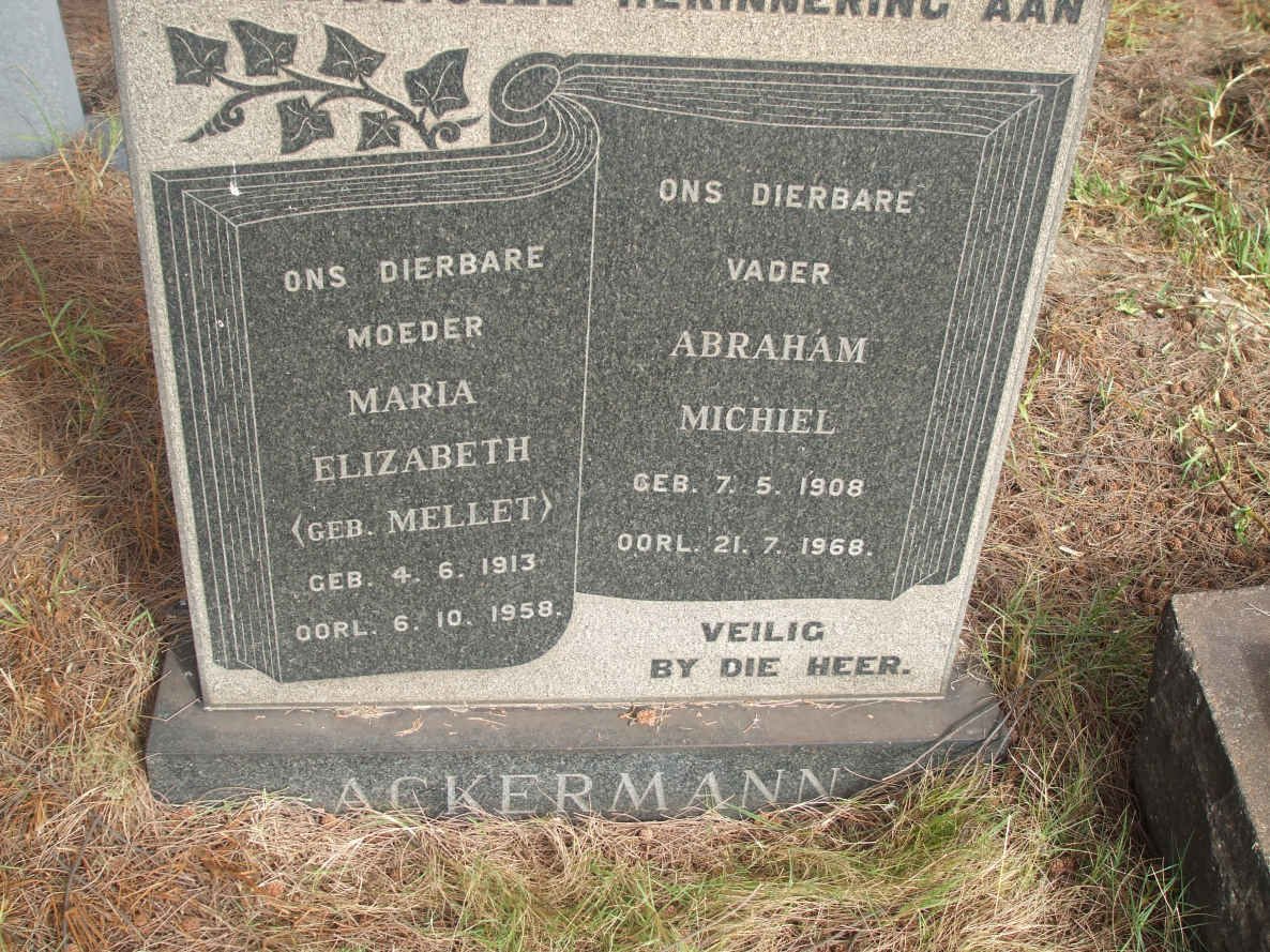ACKERMANN Abraham Michiel 1908-1968 &amp; Maria Elizabeth MELLET 1913-1958