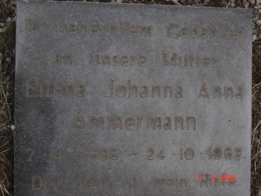 AMMERMANN Emma Johanna Anna 1886-1962