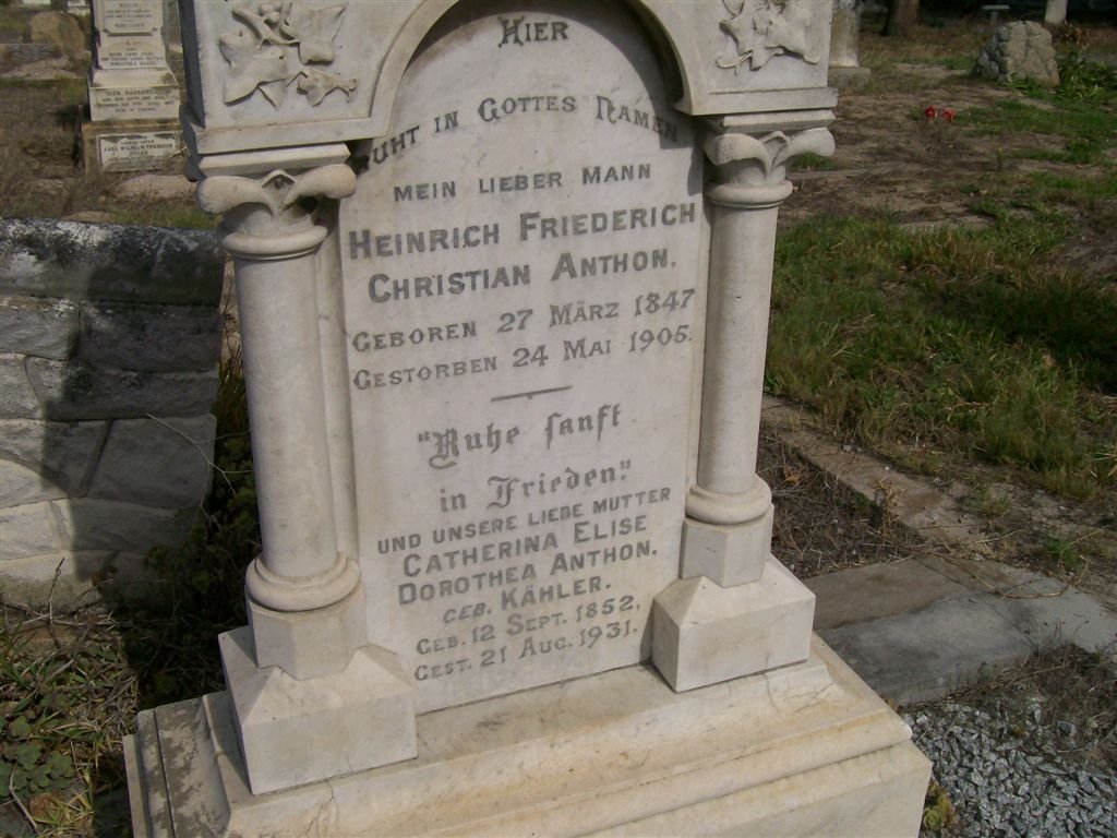 ANTHON Heinrich Friederich Christian 1847-1905 &amp; Catherina Elise Dorothea KAHLER 1852-1931