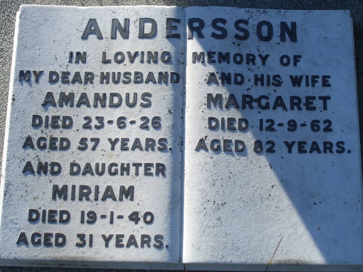 ANDERSSON Amandus -1926 &amp; Margaret -1962 :: ANDERSSON Miriam -1940