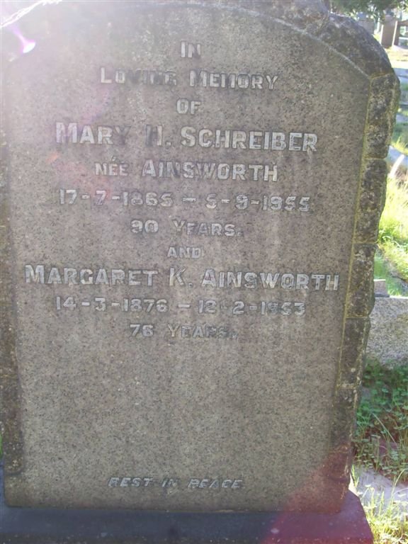 AINSWORTH Margaret K. 1876-1953 :: SCHREIBER Mary H. nee AINSWORTH 1865-1955