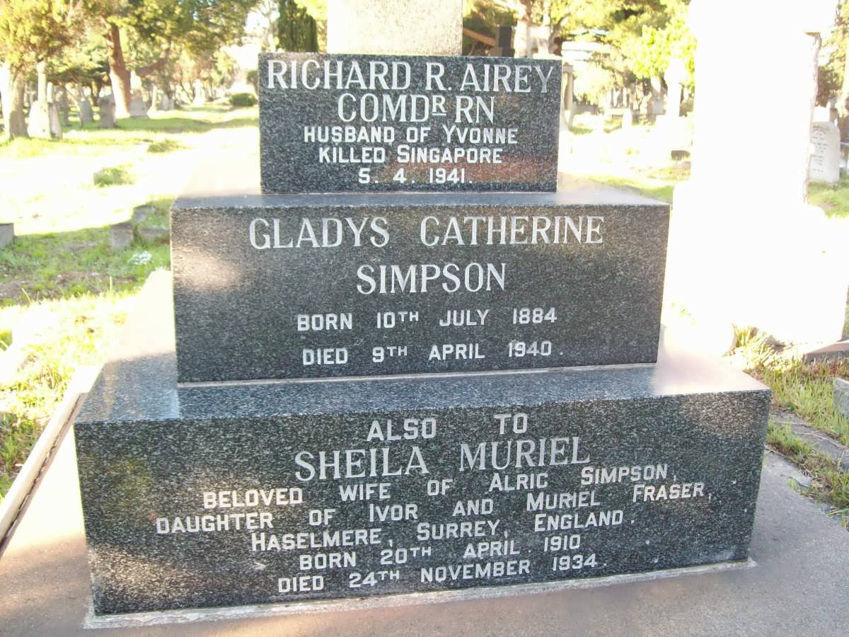 AIREY Richard R. -1942 :: SIMPSON Gladys Catherine 1884-1940 :: SIMPSON Sheila Muriel nee FRASER 1910-1934