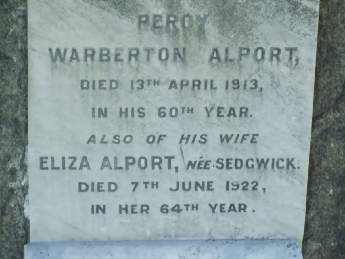 ALPORT Percy Warberton -1913 &amp; Eliza SEDGWICK -1922