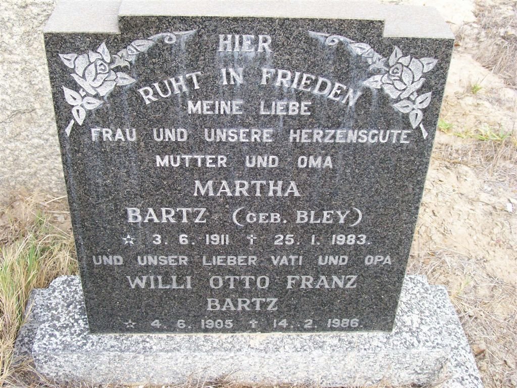 BARTZ Willi Otto Franz 1905-1986 &amp; Martha BLEY 1911-1983