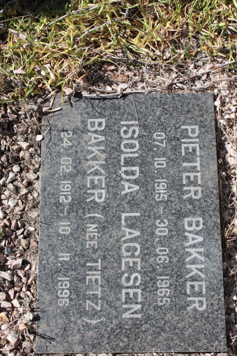 BAKKER Pieter 1915-1965 &amp; Isolda Lagesen TIETZ 1912-1996