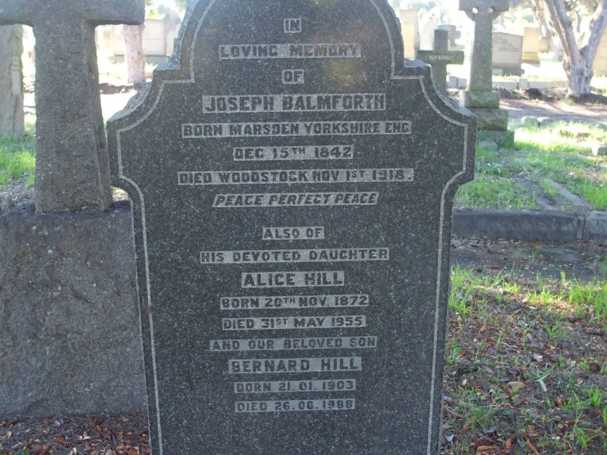 BALMFORTH Joseph 1842-1918 :: HILL Alice 1872-1955 :: HILL Bernard 1903-1988