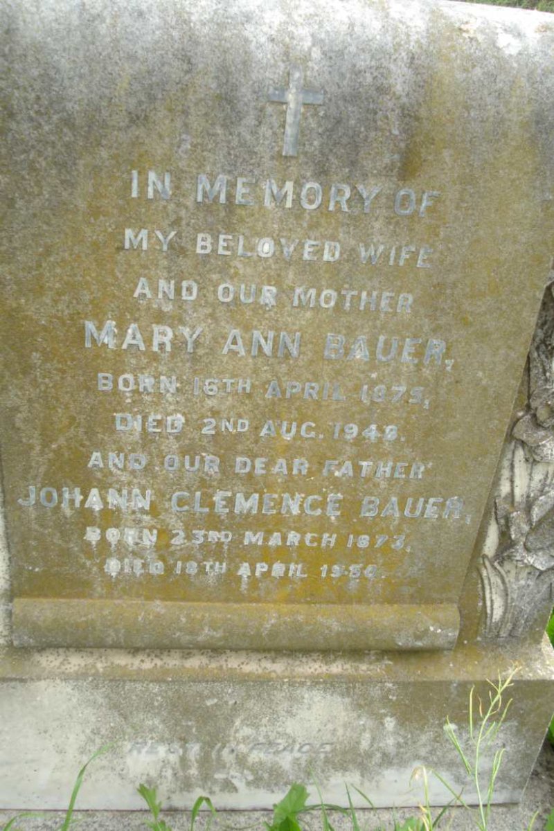 BAUER Johann Clemence 1873-1950 &amp; Mary Ann 1875-1948