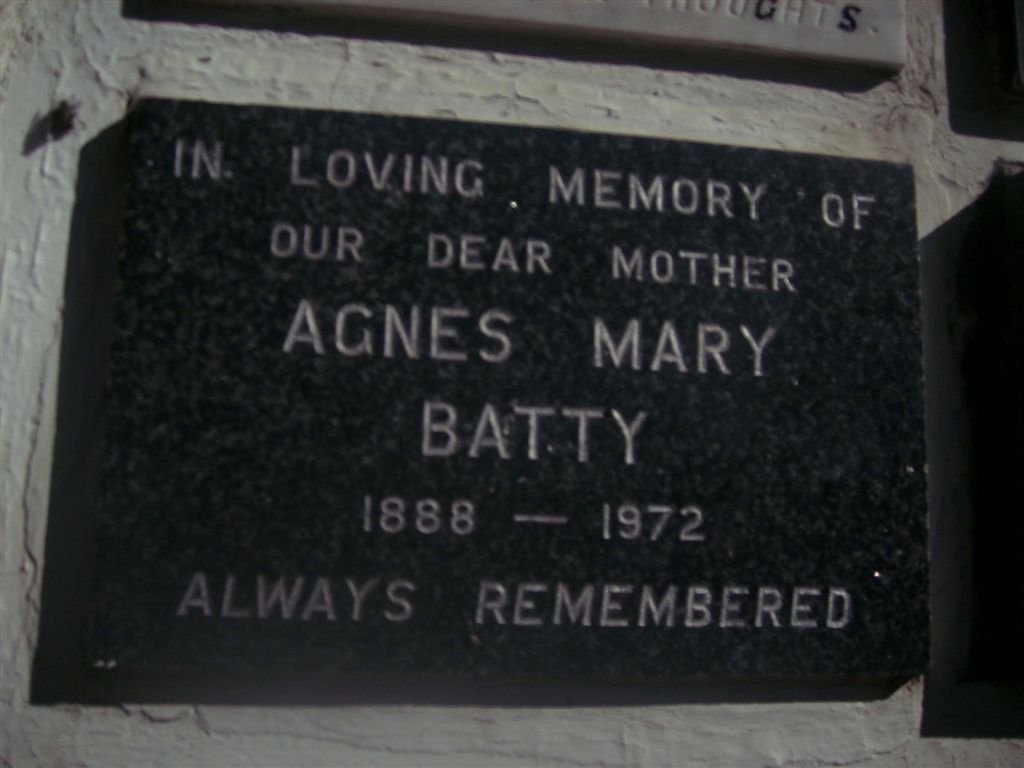 BATTY Agnes Mary 1888-1972