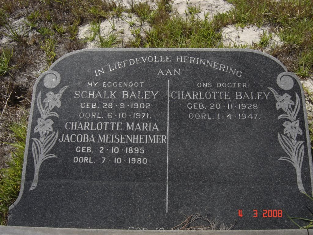 BALEY Schalk 1902-1971 :: MEISENHEIMER Charlotte Maria Jacoba 1895-1980 :: BALEY Charlotte 1928-1947