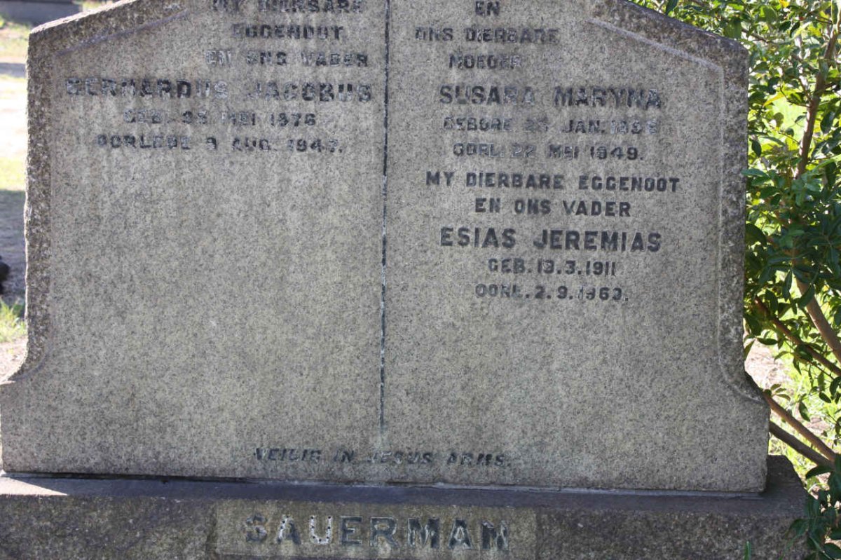 BAUERMAN Gerhardus Jacobus 1876-1947 &amp; Susara Maryna 1896-1949 :: BAUERMAN Esias Jeremias 1911-1969