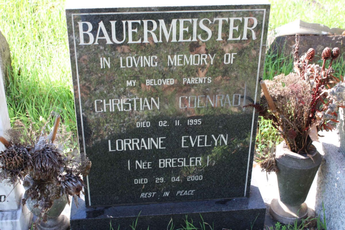 BAUERMEISTER Christian Coenrad -1995 &amp; Lorraine Evelyn BRESLER -2000