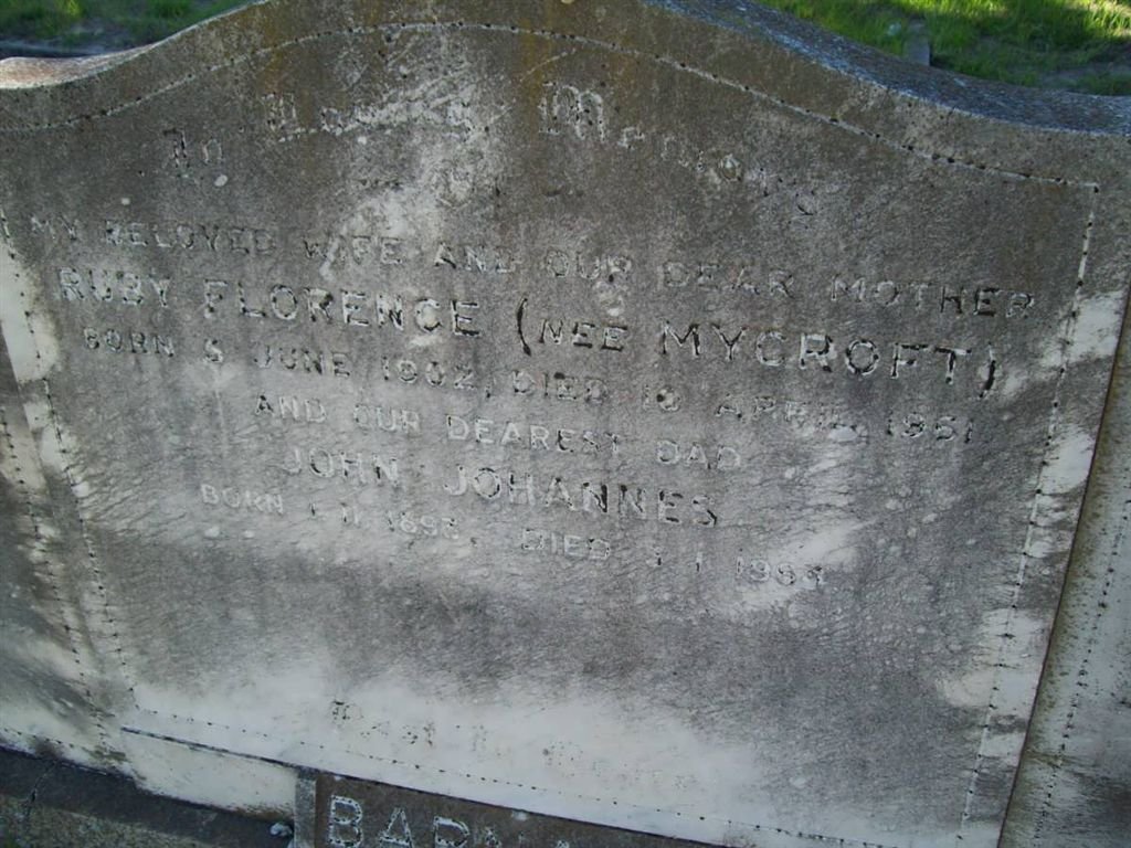 BARNARD John Johannes 1896-1993 &amp; Ruby Florence MYCROFT 1902-1961