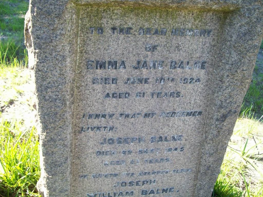 BALNE Emma Jane -1924 :: BALNE Joseph -1945 :: BALNE Joseph William -1957