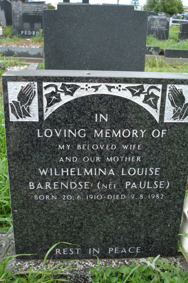BARENDSE Wilhelmina Louise nee PAULSE 1910-1982