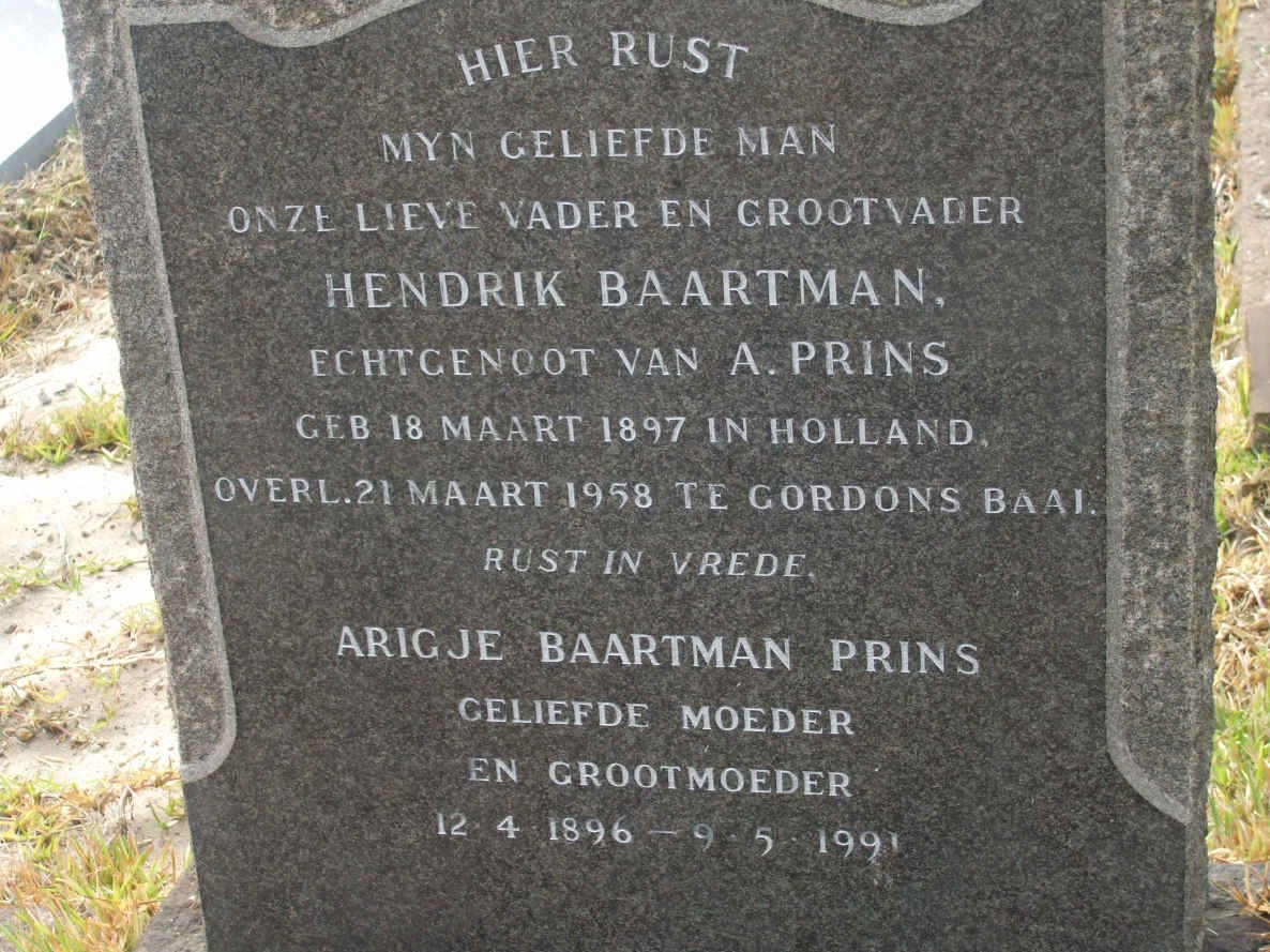 BAARTMAN Hendrik 1897-1958 &amp; Arigje PRINS 1896-1991