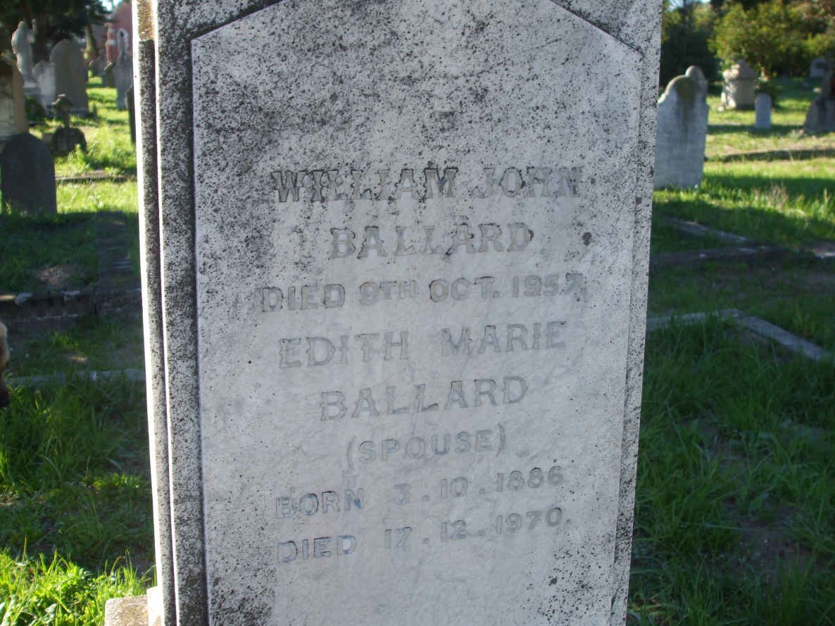 BALLARD William John -1957 &amp; Edith Marie 1886-1970