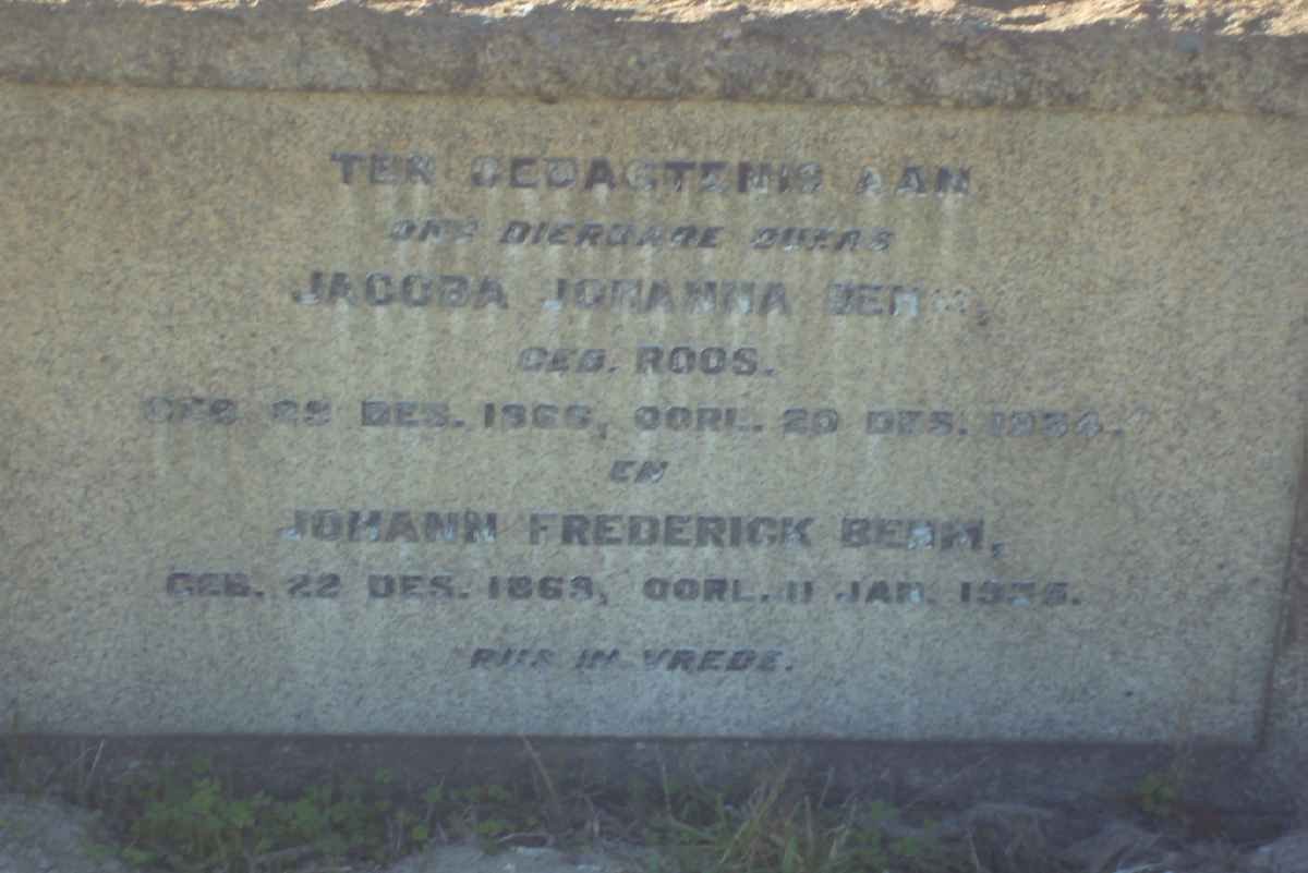 BEHM Johann Frederick 1869-1936 &amp; Jacoba Johanna ROOS 1966-1934