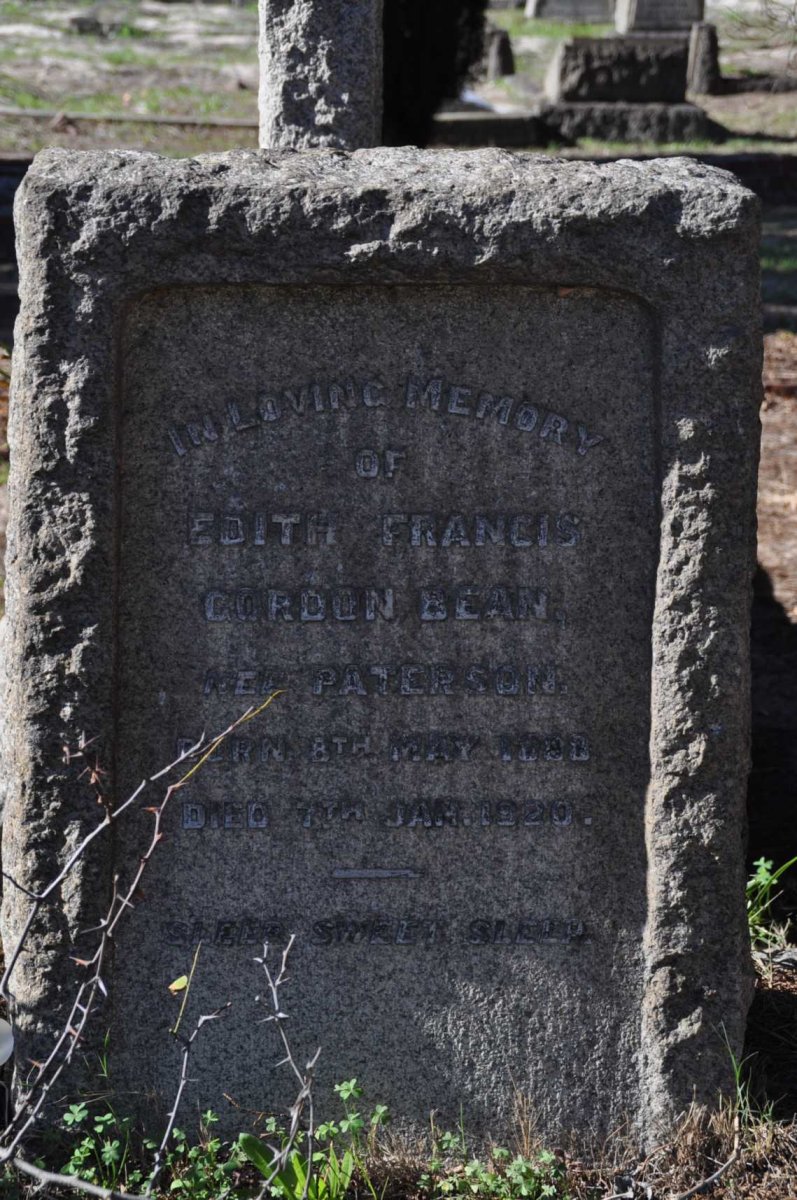 BEAN Edith Francis Gordon nee PATERSON 18?3-1920