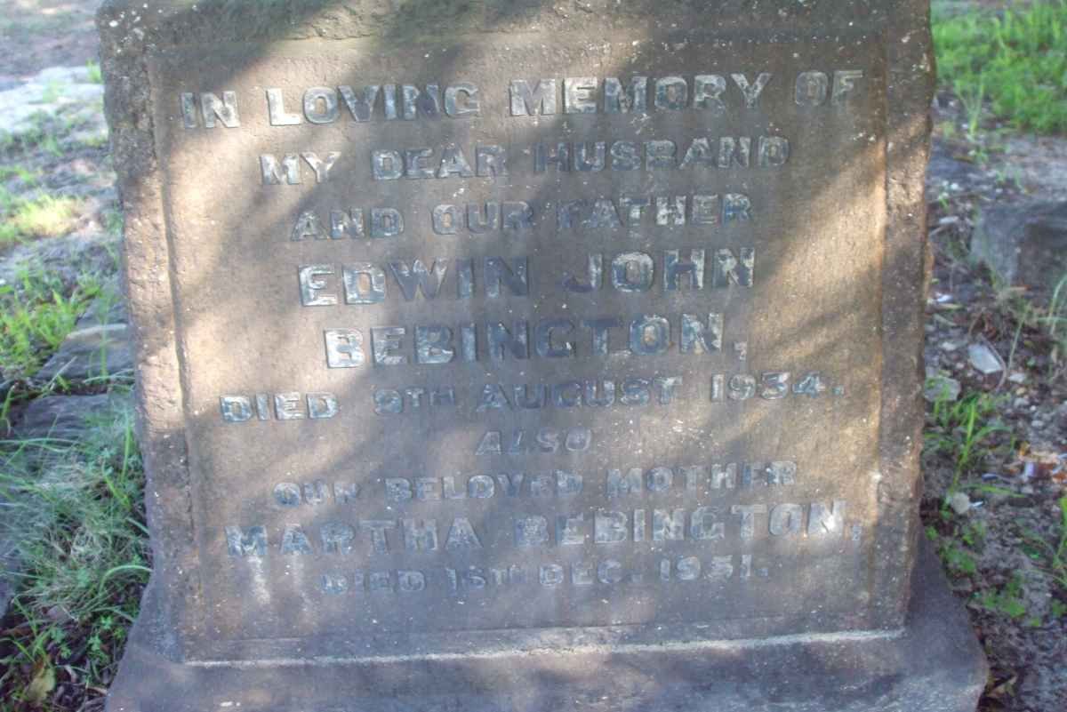 BEBINGTON Edwin John -1934 &amp; Martha -1951