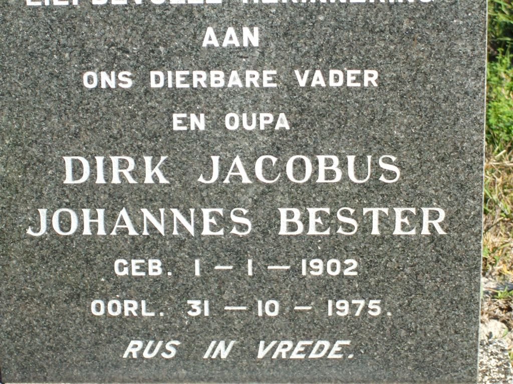 BESTER Dirk Jacobus Johannes 1902-1975