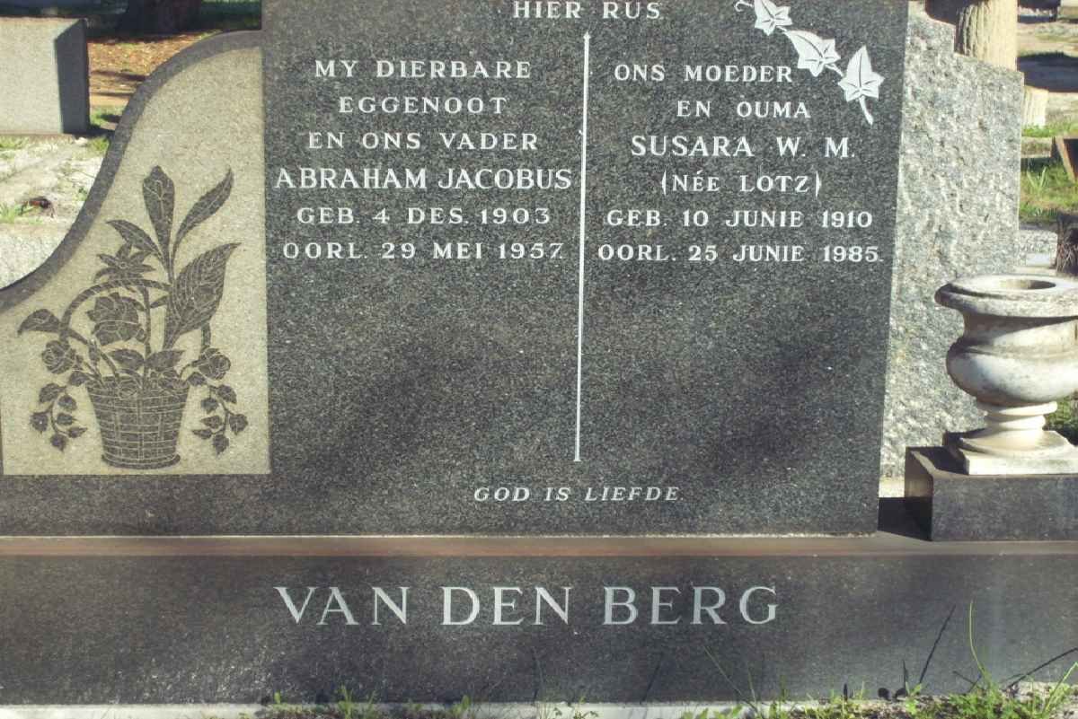 BERG Abraham Jacobus, van den 1903-1957 &amp; Susara W.M. LOTZ 1910-1985