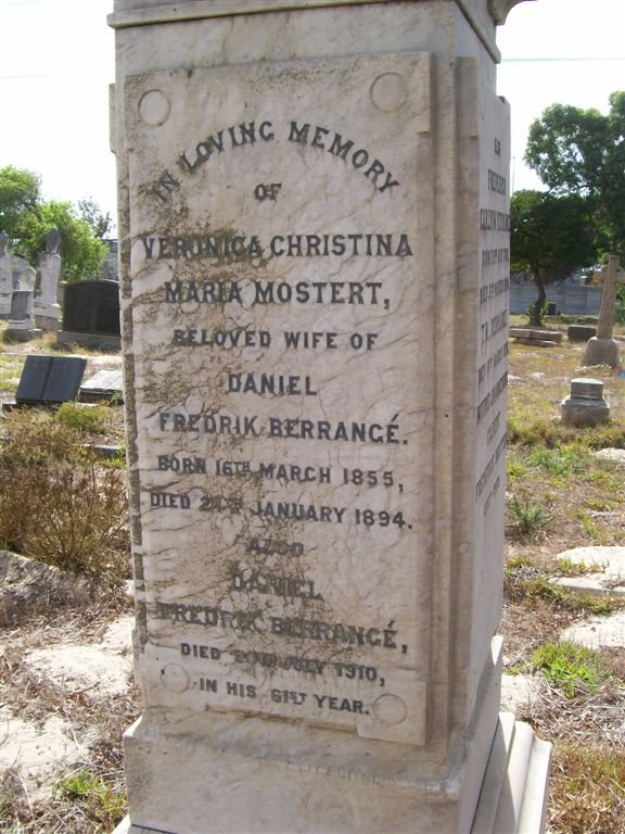 BERRANGé Daniel Frederik -1910 &amp; Veronica Christina Maria nee MOSTERT 1855-1894