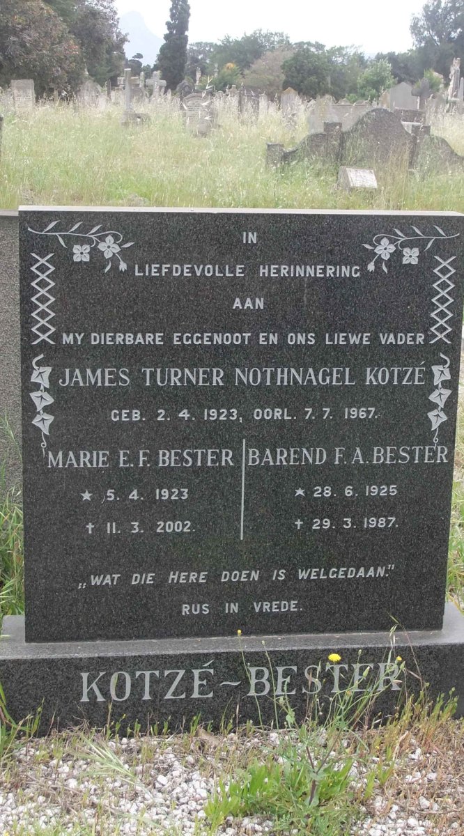 BESTER Barend F.A. 1925-1987 &amp; Marie E.F. 1923-2002 :: KOTZÉ James Turner Nothnagel 1923-1967