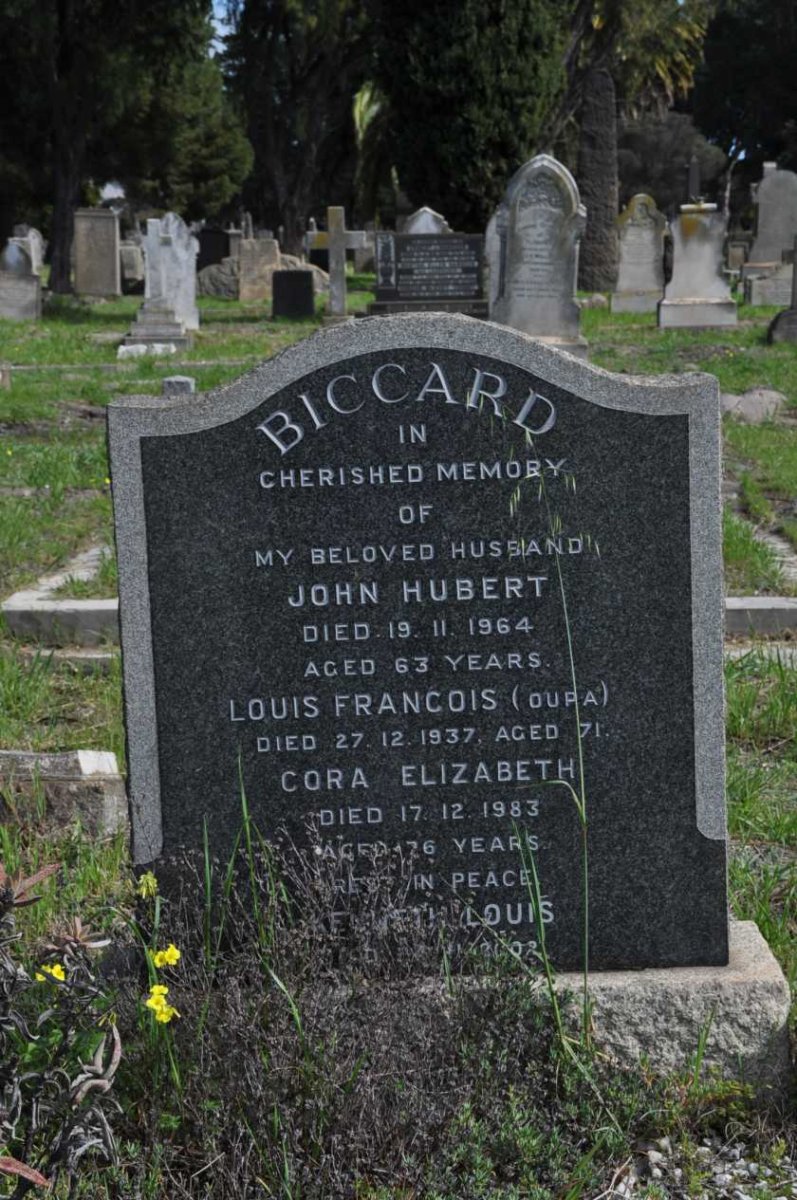 BICCARD Louis Francois -1937 :: BICCARD John Hubert -1964 :: BICCARD Cora Elizabeth -1983 :: BICCARD ? Louis -200?