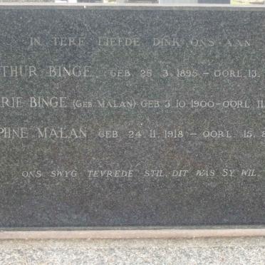 BINGE Arthur 1895-1963 &amp; Marie MALAN 1900-1963 :: MALAN Daphne 1918-1963