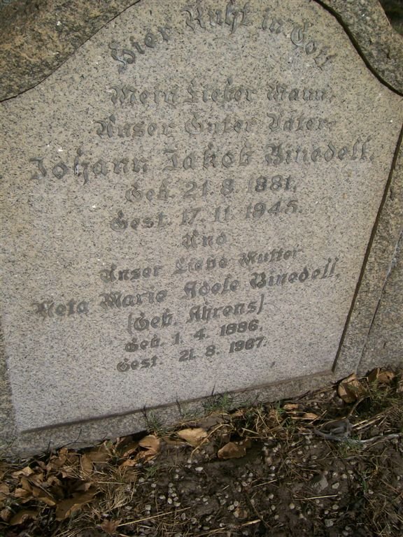 BINEDELL Johann Jakob 1881-1945 &amp; Reta Marie Adele AHRENS 1886-1967