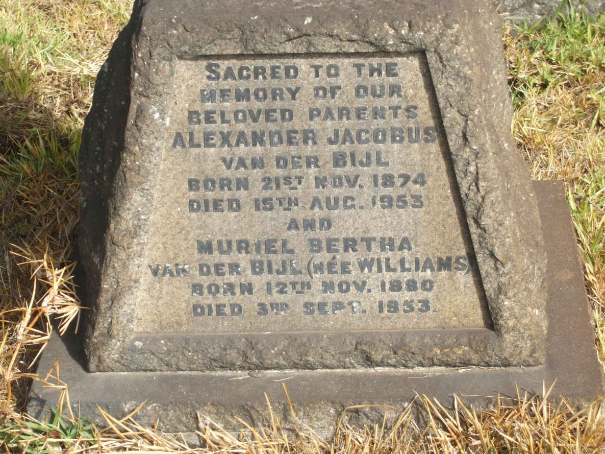 BIJL Alexander Jacobus, van der 1874-1953 &amp; Muriel Bertha WILLIAMS 1880-1953