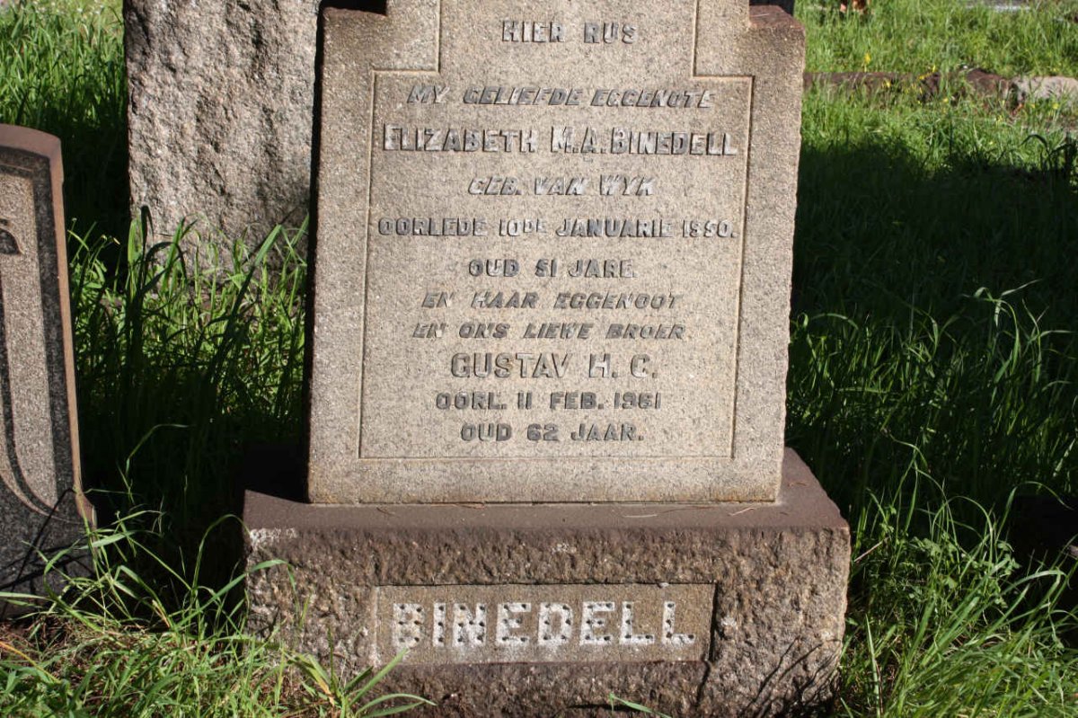 BINEDELL Gustav H.G. -1961 &amp; Elizabeth M.A. VAN WYK -1950