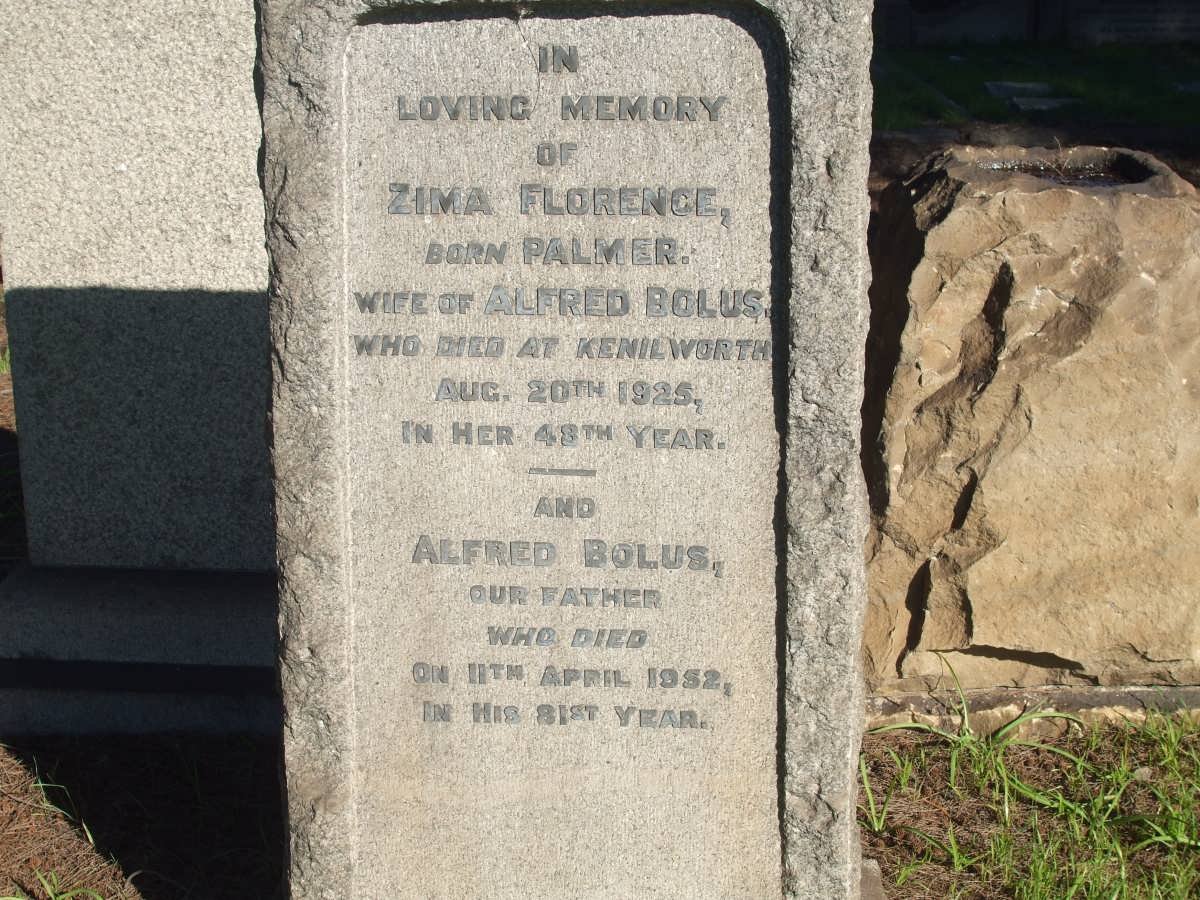 BOLUS Alfred -1952 &amp; Zima Florence PALMER -1925