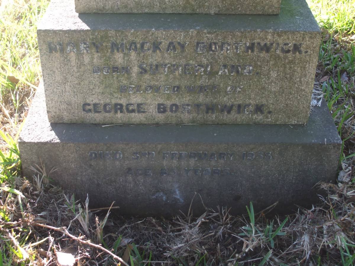 BORTHWICK Mary Mackay nee SUTHERLAND -1933