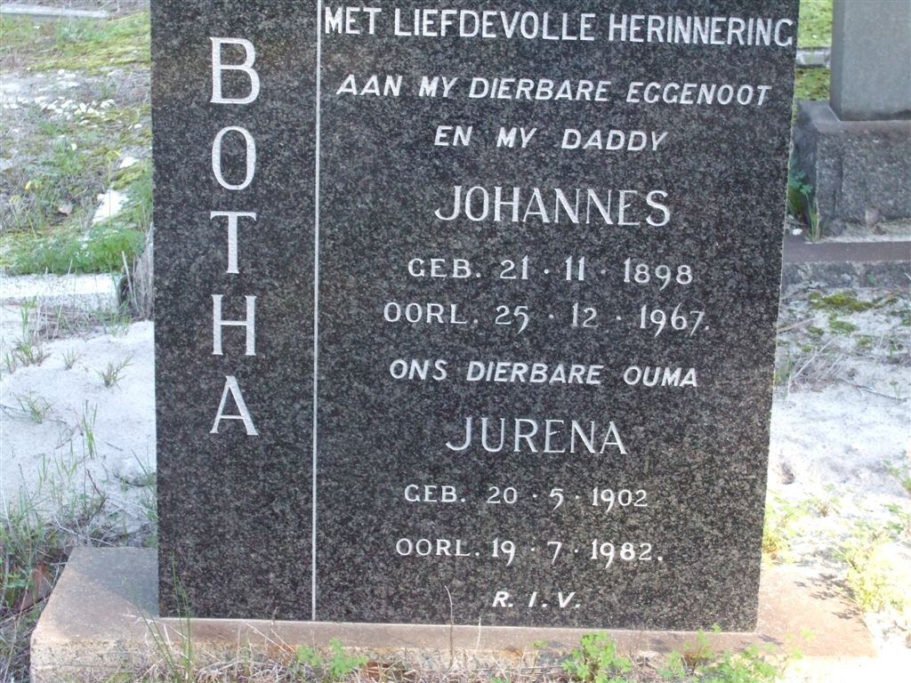 BOTHA Johannes 1898-1967 &amp; Jurena 1902-1982