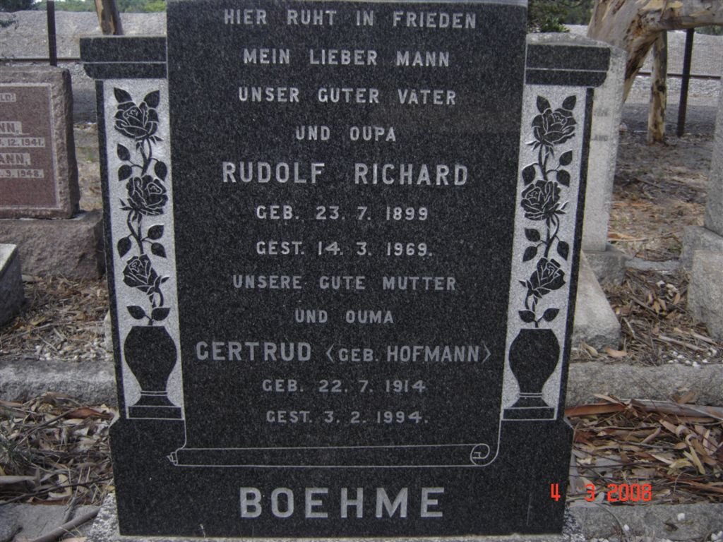 BOEHME Rudolf Richard 1899-1969 &amp; Gertrud HOFMANN 1914-1994