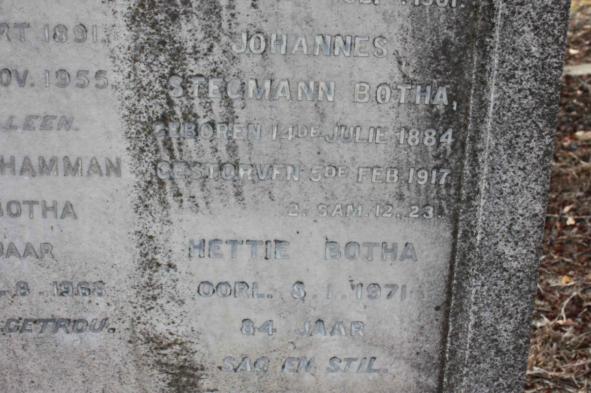 BOTHA Johannes Stegmann 1884-1917 :: BOTHA Hettie -1971
