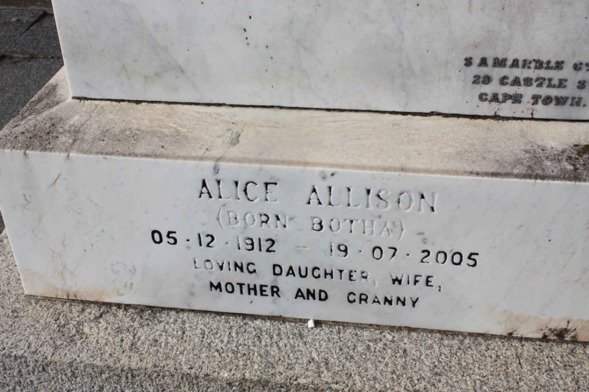 ALLISON Alice nee BOTHA 1912-2005
