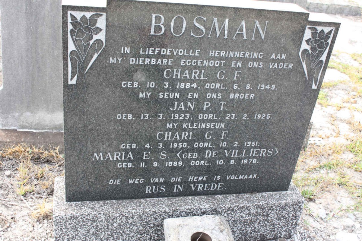 BOSMAN Charl G. F. 1884-1949 &amp; Maria E. S. DE VILLIERS 1889-1978