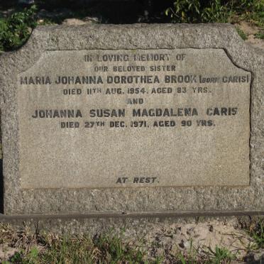 BROOK Maria Johanna Dorothea nee CARIS -1954 :: CARIS Johanna Susan Magdalena -1971