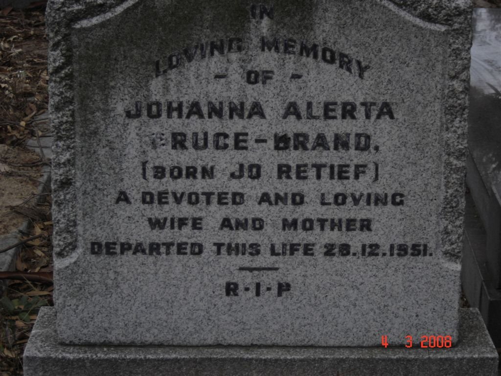 BRUCE-BRAND Johanna Alberta nee RETIEF -1951