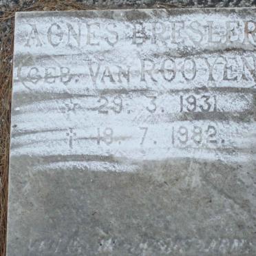 BRESLER Agnes nee VAN ROOYEN 1931-1982 :: ? Susanna Elizabeth 1890-1981