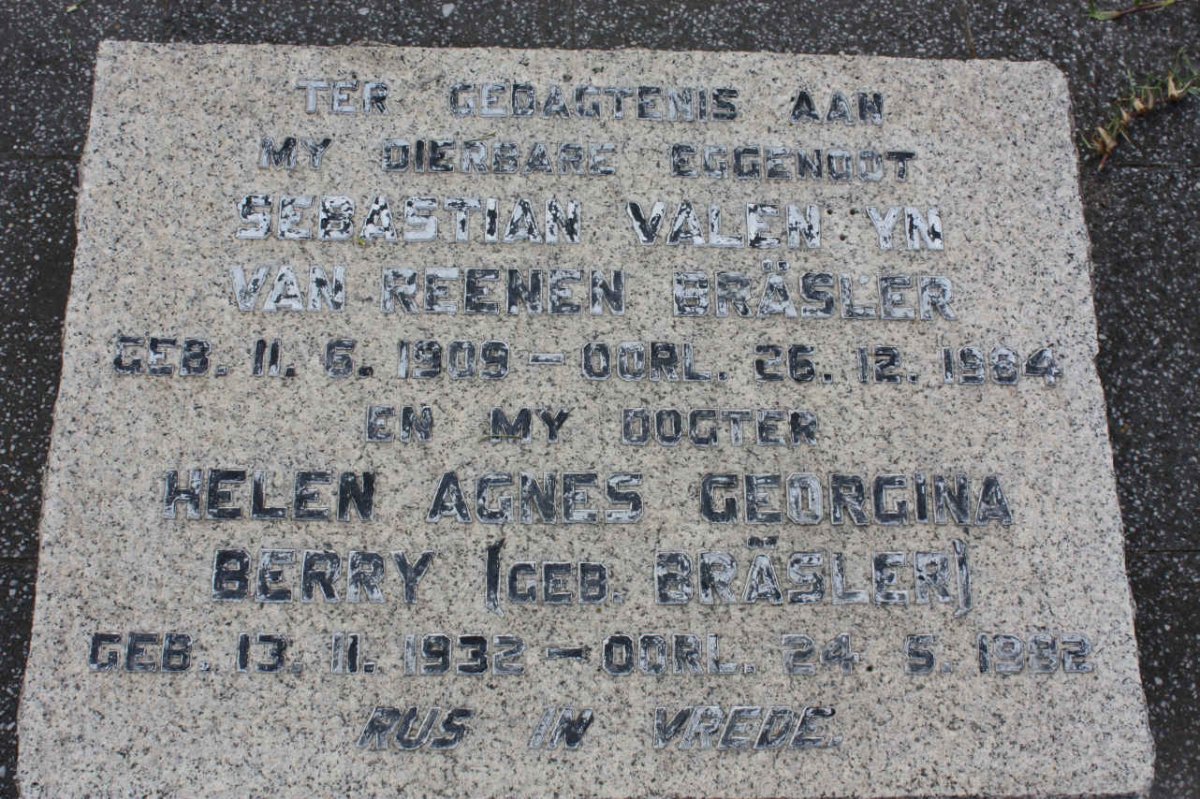 BRäSLER Sebastiaan Valentyn van Reenen 1909-1984 :: BERRY Helen Agnes Georgina nee BRäSLER 1932-1982