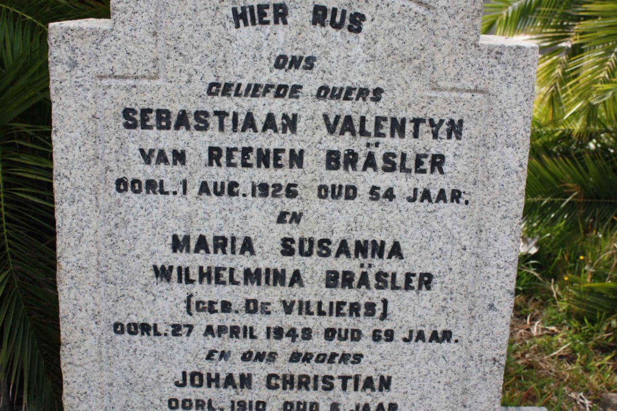BRäSLER Sebastiaan Valentyn van Reenen -1926 &amp; Maria Susanna Wilhelmina DE VILLIERS -1948