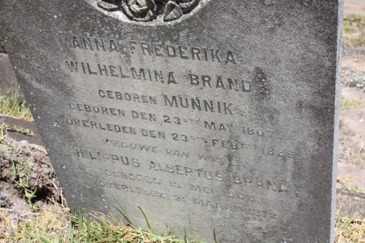 BRAND Philippus Albertus 1808-1872 &amp; Anna Frederika Wilhelmina MUNNIK 1807-1885