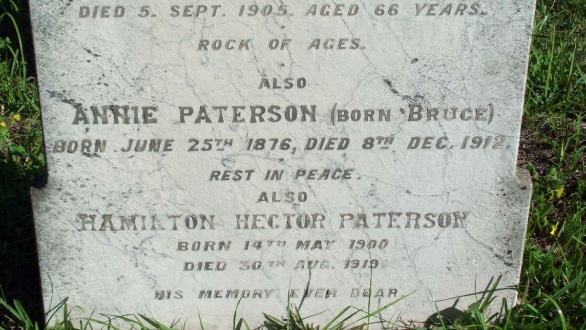 PATERSON Annie nee BRUCE 1876-1912 :: PATERSON Hamilton Hector 1900-1910