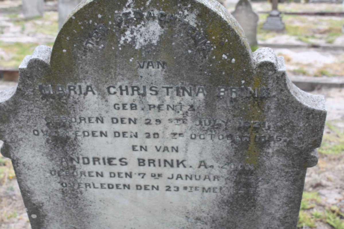 BRINK Andries A. 1822-1893 &amp; Maria Christina PENTZ 1821-1885