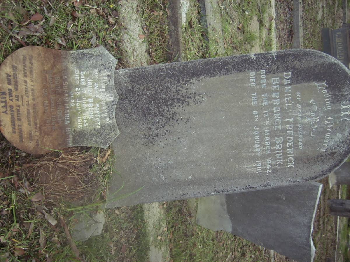 BRINK Daniel Frederick Berrange 1842-1911 :: BRINK John 1965-1916 &amp; Martha Susanna Maria SINDEN 1864-191?